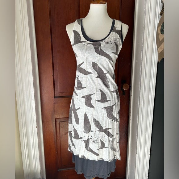 Heel Athens Lab Bird Print Organic Double Tiered Tunic Dress - Picture 1 of 5